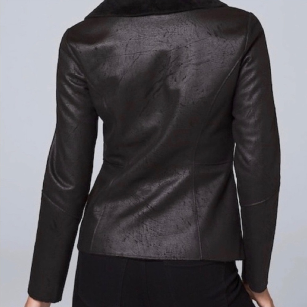White House Black Market Asymmetrical Zip LS Shearling Moto Blazer Jacket, XXS - Picture 6 of 11